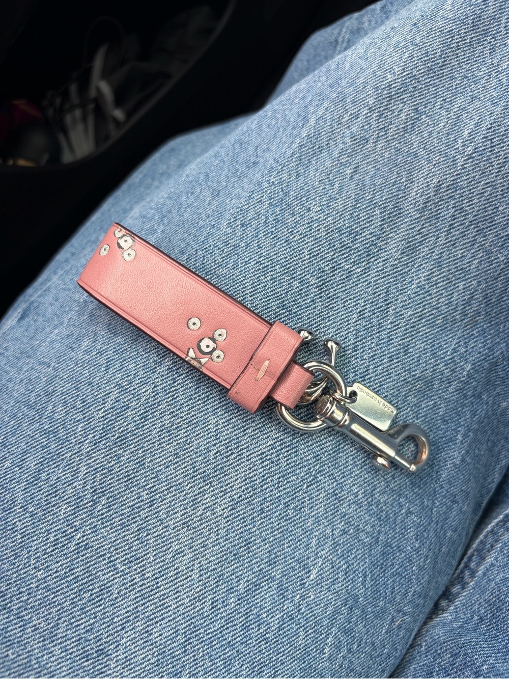Coach Pink Star-Embellished Leather Key and Card Holder with Silver Hardware - Picture 3 of 3